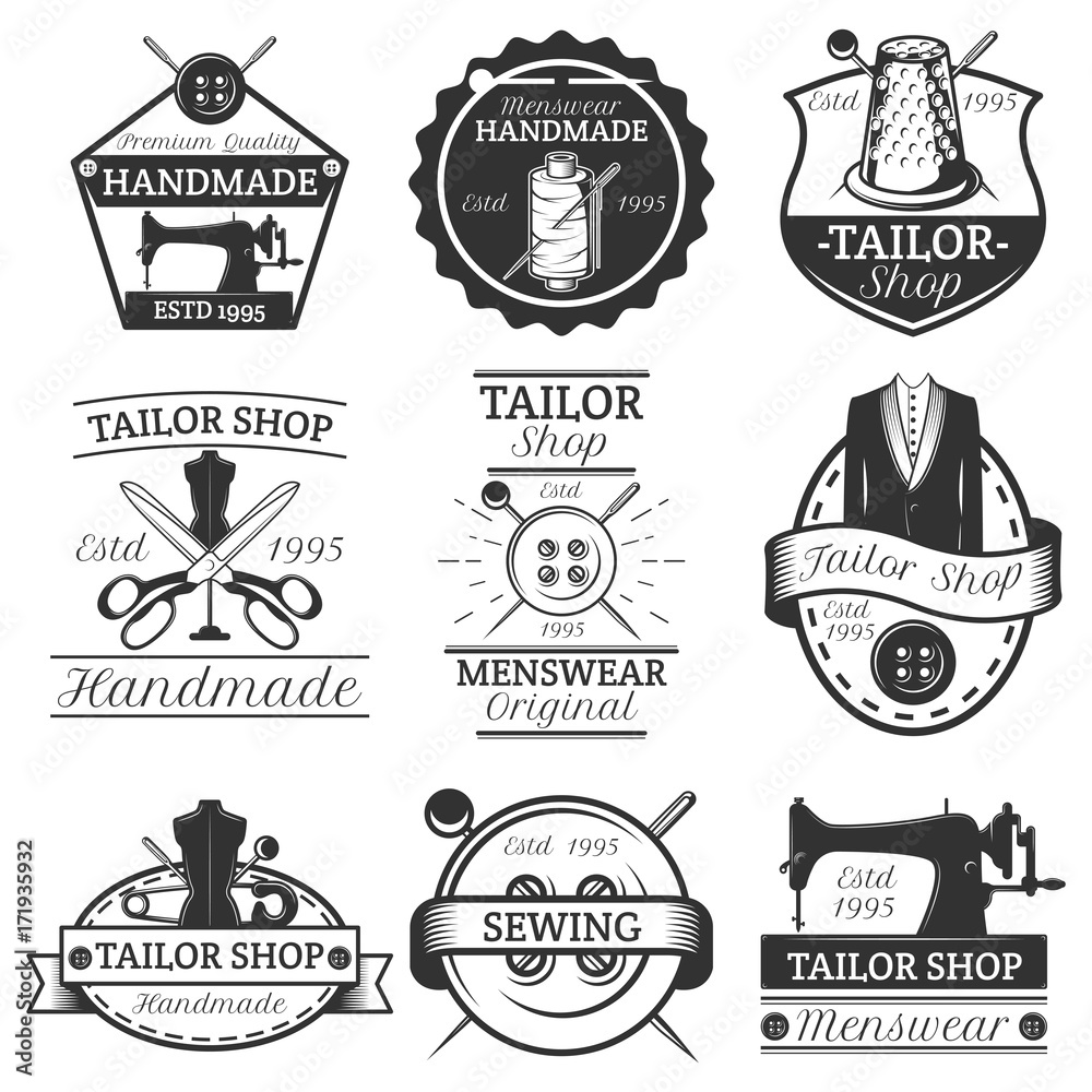 Fototapeta premium Vector set of vintage tailor labels, badges and logos