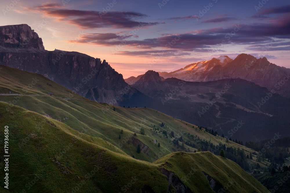 Mountain landscape at idyllic dawn