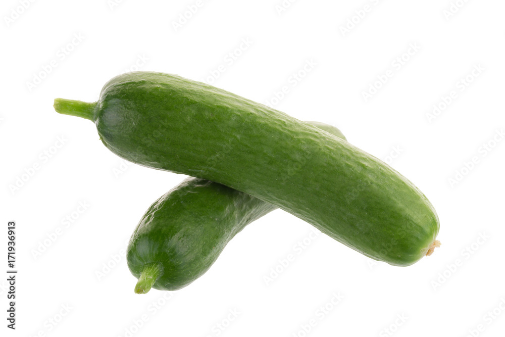 Organic Mini Baby Cucumbers isolated on white background Organic Mini Baby Cucumbers isolated on white background