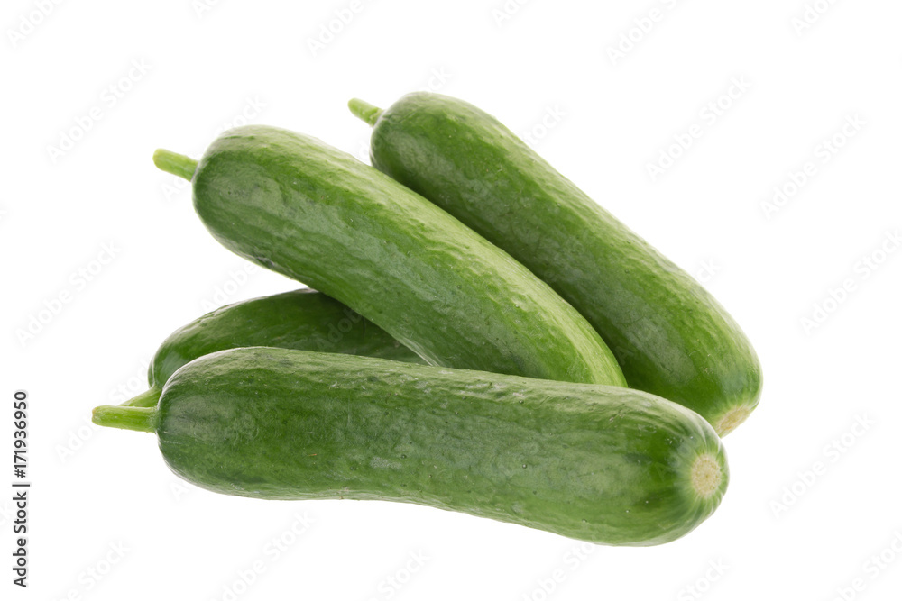 Organic Mini Baby Cucumbers isolated on white background Organic Mini Baby Cucumbers isolated on white background