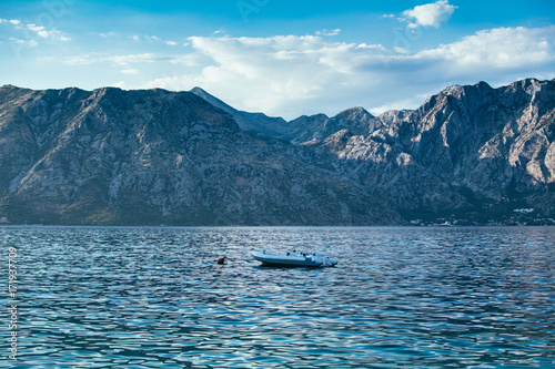 Obraz na płótnie Boat in Kotor Bay, Montenegro w salonie