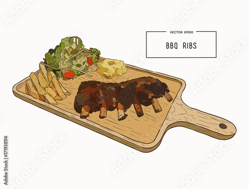 illustration of grilled spare ribs .