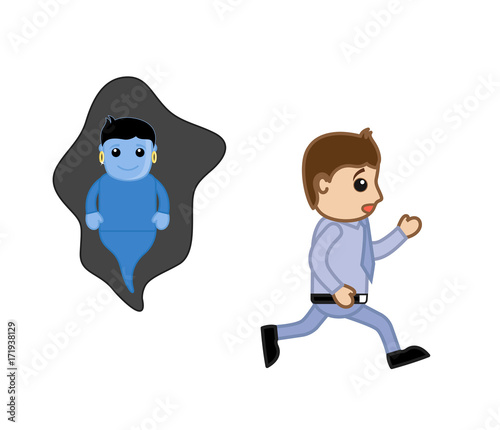 Scared Man Running from Genie