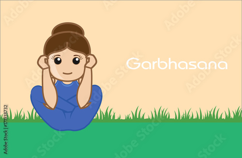 Yoga Cartoon Vector Pose - Garbhasana