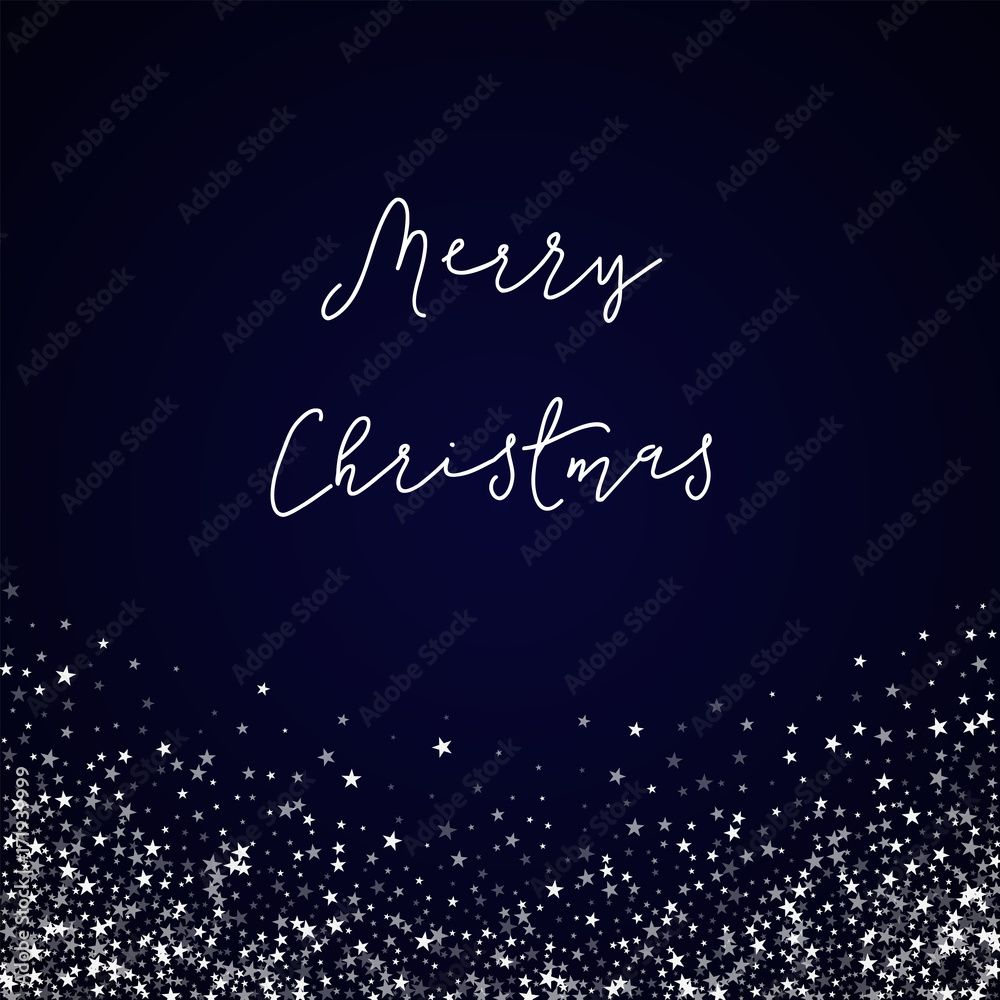 Merry Christmas greeting card. Amazing falling stars background. Amazing falling stars on deep blue background. Wonderful vector illustration.
