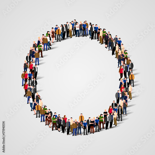 Large group of people in the shape of circle.