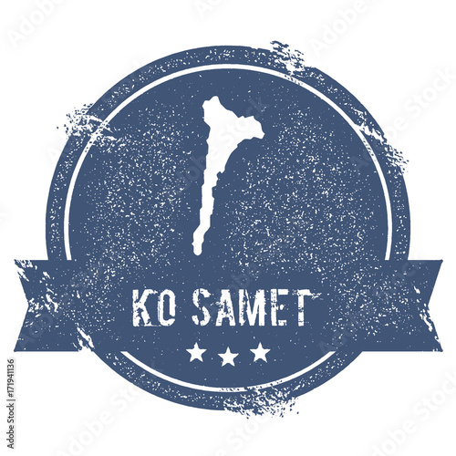 Ko Samet logo sign. Travel rubber stamp with the name and map of the island, vector illustration. Can be used as insignia, logotype, label, sticker or badge.