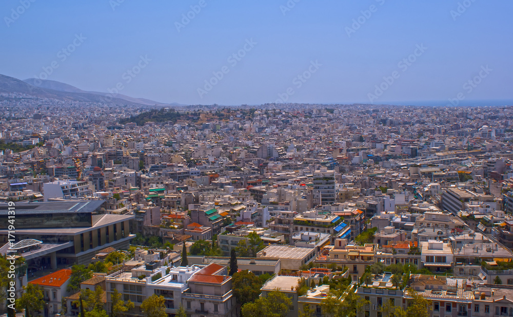 Panorama of the city of Athens in Greece, the Beautiful landscape of the ancient capital