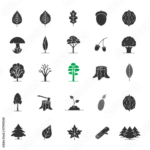 Tree types glyph icons set