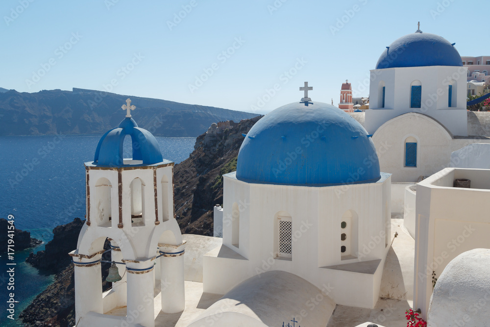 Traditional church in Cyclades style, Oia village, Santorini island, Greece