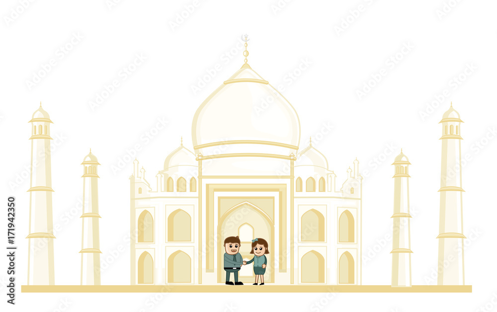 Cartoon Business People Meeting in front of Taj Mahal