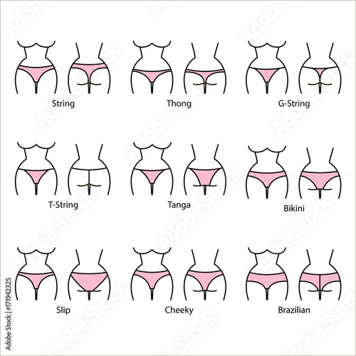 Kinds of female panties. Icon types of pants. Kind of women's underpants