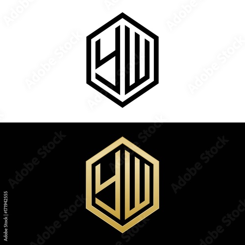 initial letters logo yw black and gold monogram hexagon shape vector