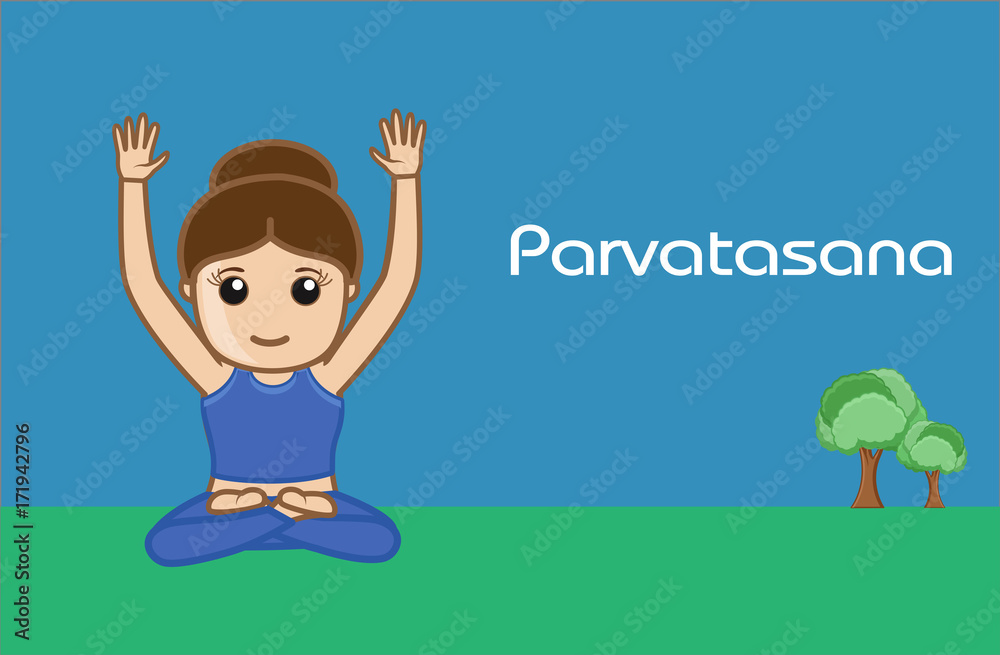 Yoga Cartoon Vector Pose - Parvatasana Stock Vector | Adobe Stock