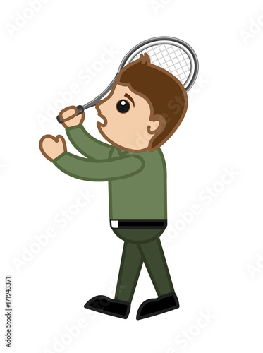Young Boy Playing Tennis Vector Illustration