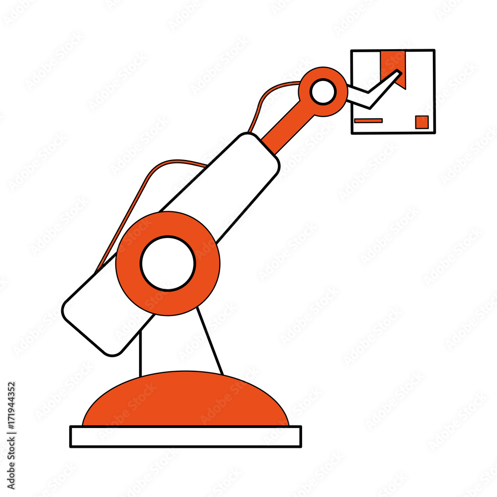 factory robot arm with cardboard box industry icon image vector illustration design factory robot arm with cardboard box industry icon image vector illustration design