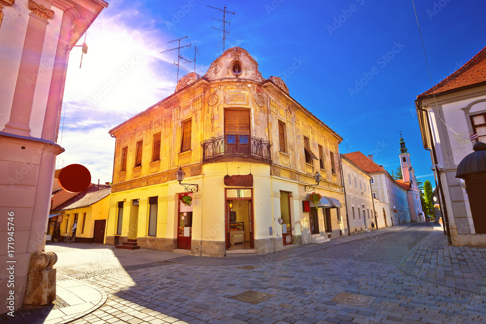 Colorful street of baroque town Varazdin view
