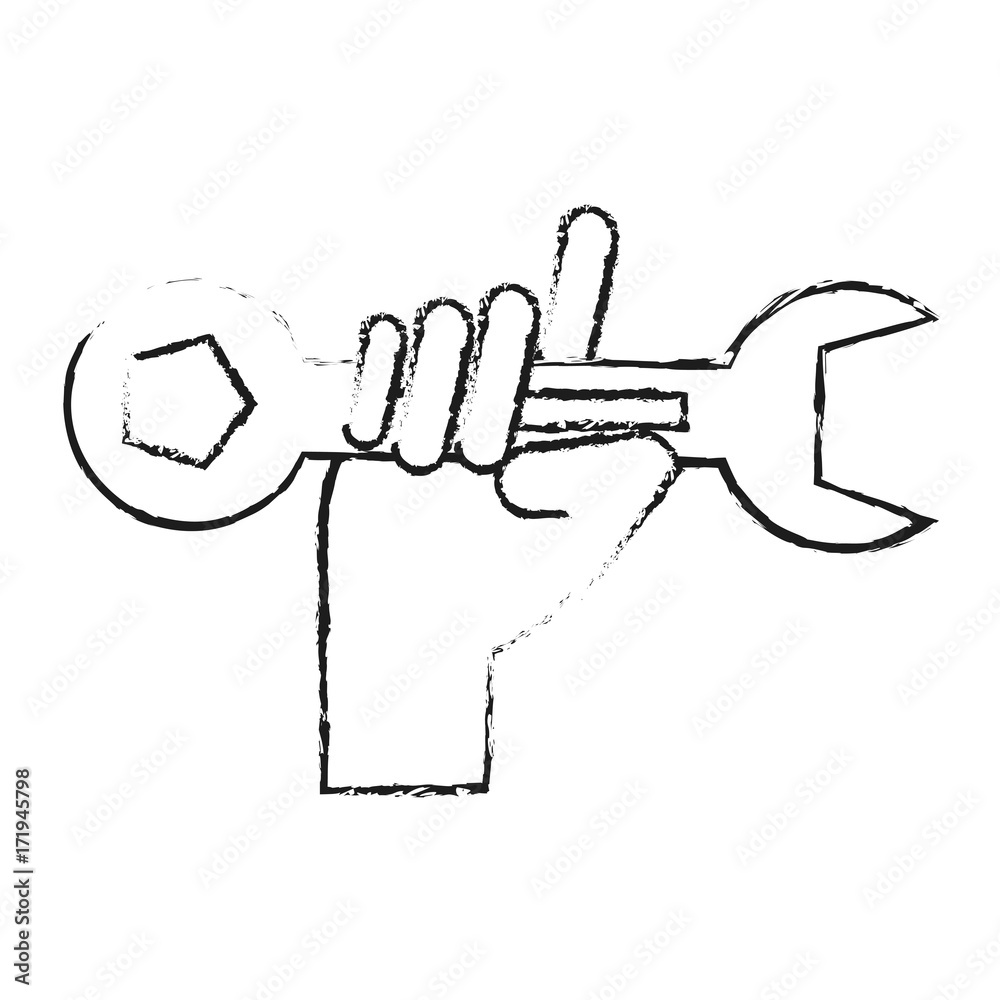 Obraz premium hand holding wrench spanner tool icon image vector illustration design
