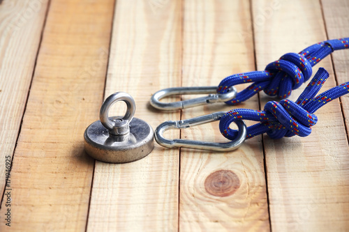 neodymium magnet with static rope and hook photo