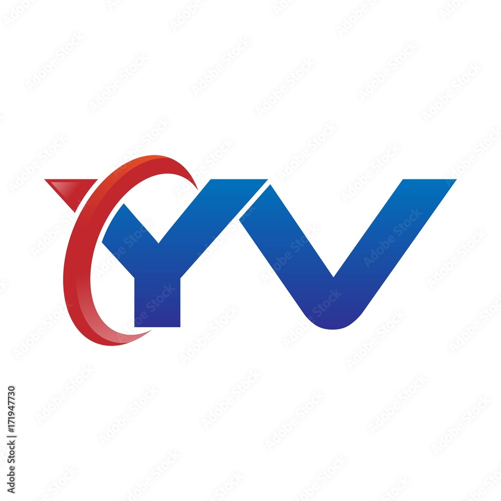 modern vector initial letters logo swoosh yv red blue