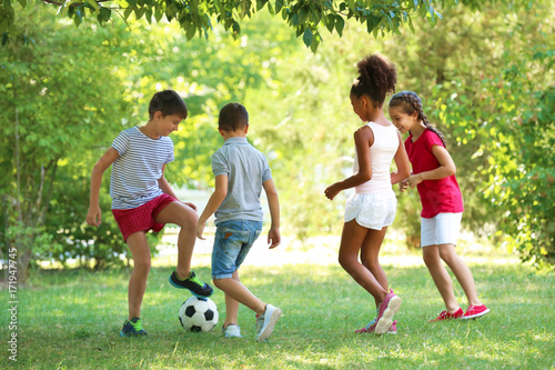 Cute children playing footb...