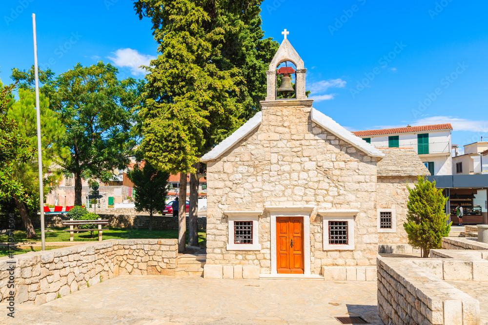 Small church in Primosten town park, Dalmatia, Croatia