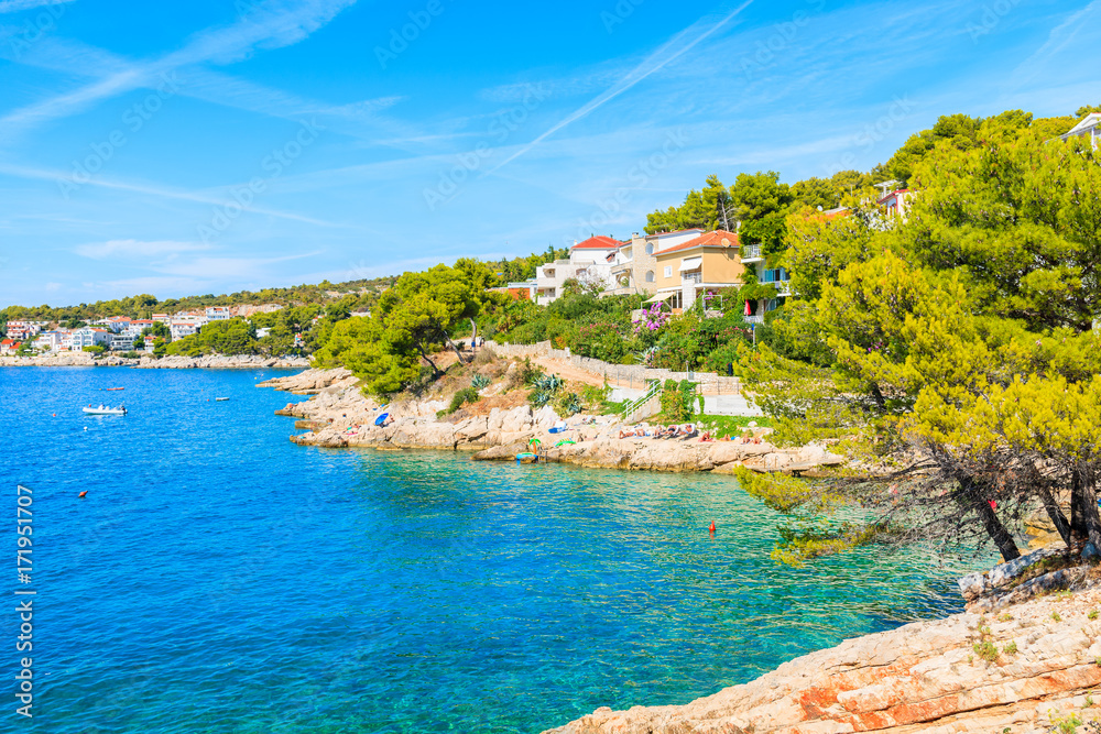 Beautiful sea bay on coast near Primosten town, Dalmatia, Croatia
