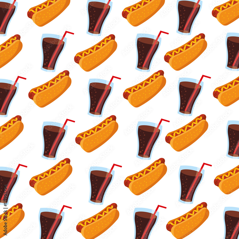 fast food hot dog and cola seamless pattern design vector illustration fast food hot dog and cola seamless pattern design vector illustration
