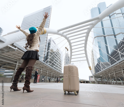 Traveling women with luggage