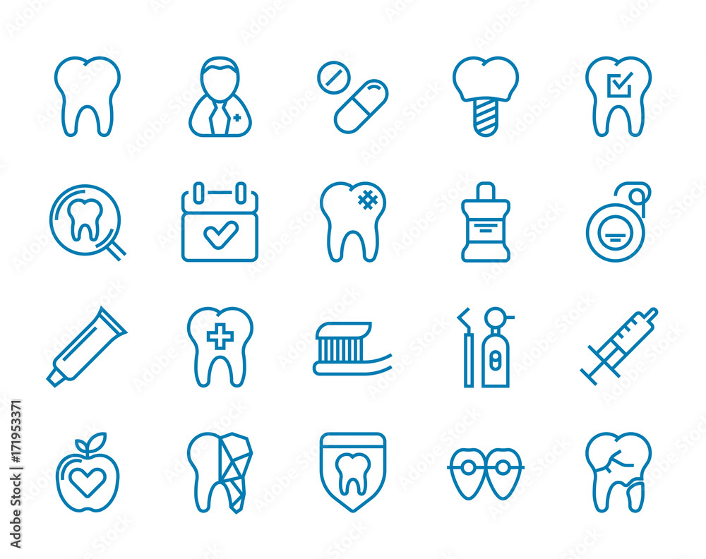 Set of Minimal Dentist Dental Clinic Vector Line Icons. Perfect Pixel. Thin Stroke. 48x48. Set of Minimal Dentist Dental Clinic Vector Line Icons. Perfect Pixel. Thin Stroke. 48x48.