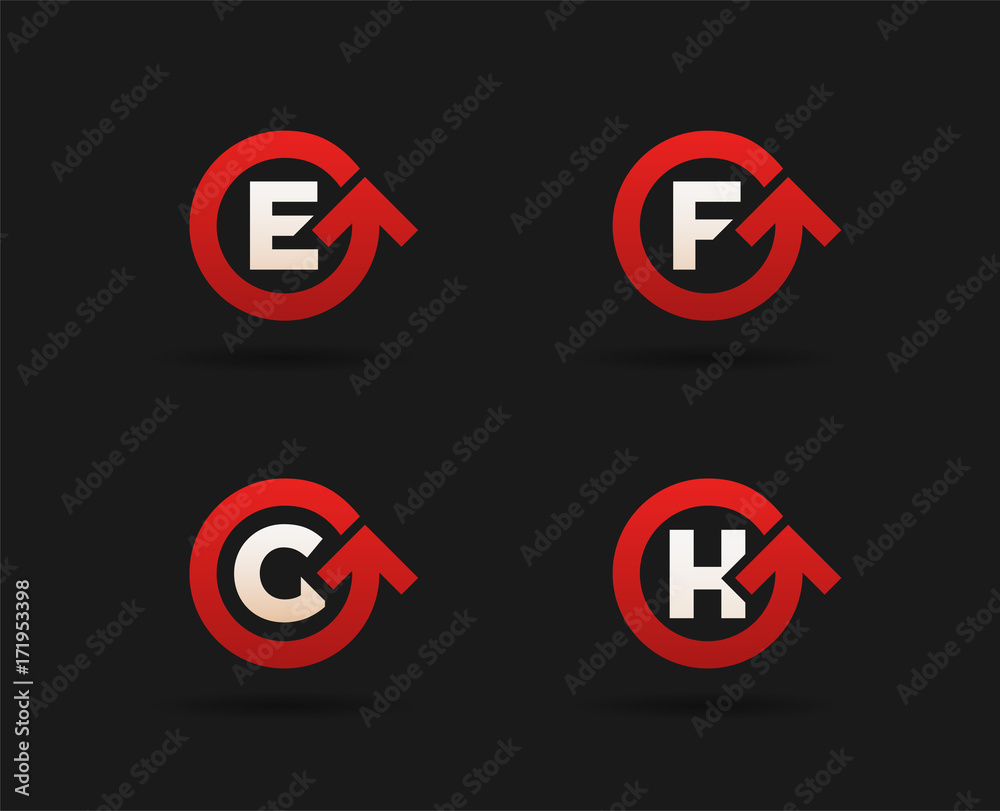Set of Circle Arrow Logo Icon Design with Letter. Template Element in Vector. Set of Circle Arrow Logo Icon Design with Letter. Template Element in Vector.