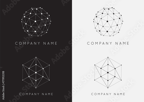 Set of Vector Black and White Lattice Shape Symmetric Lined Object with Dots.