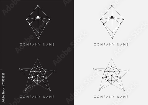 Set of Vector Black and White Lattice Shape Symmetric Lined Object with Dots.