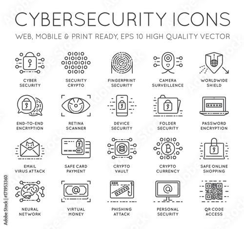 Cyber Security Thin Line icons set. Computer network protection. High Quality Premium outline symbol collection. Stroke vector logo concept.Cybersecurity.