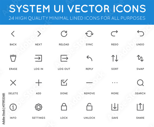 System User Interface (UI) Vector Icon Set. High Quality Minimal Lined Icons for All Purposes.