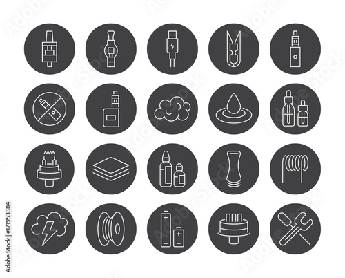 Set of Minimal Vape Vaping Culture Vector Line Icons. Perfect Pixel. Thin Stroke. 48x48.