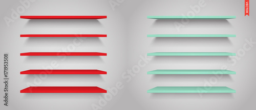 Set of Plastic Shelves Vector Isolated on the Wall Background