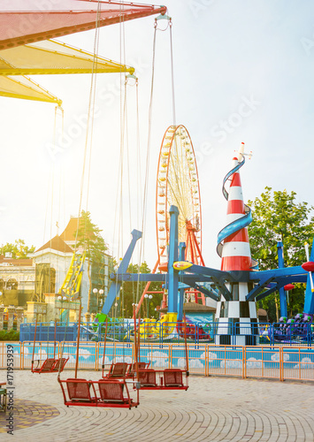 Canvas Print Attractions in a summer amusement park