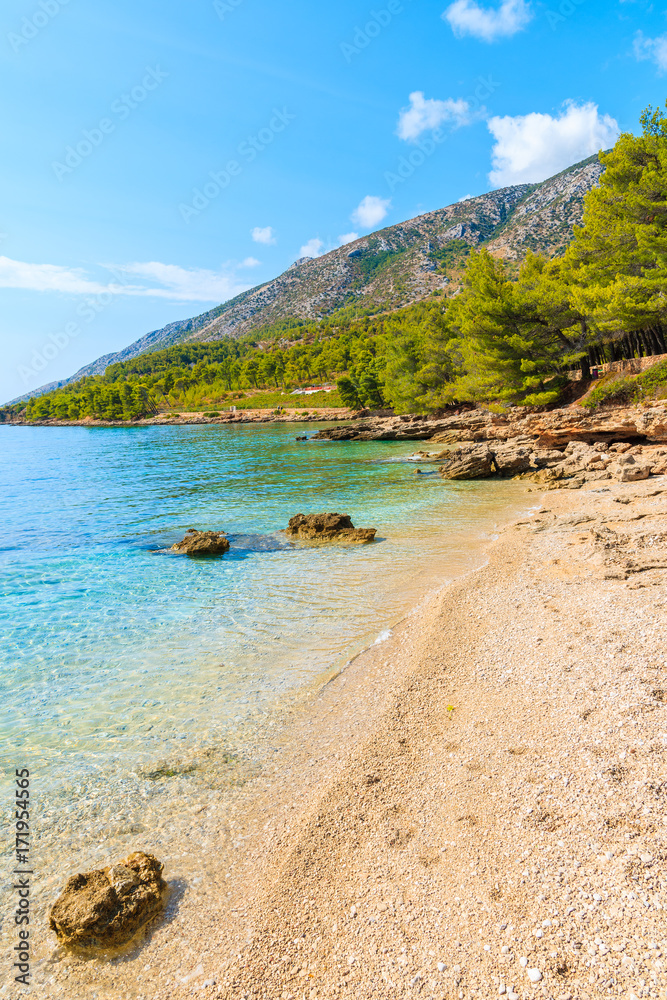 Naklejka premium Idyllic secluded beach on coast of Brac island near Bol town, Croatia