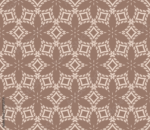 Seamless vector illustration with abstract flowers derived from the transformation of geometric shape. For the design, printing, greeting cards. Skin color tone.