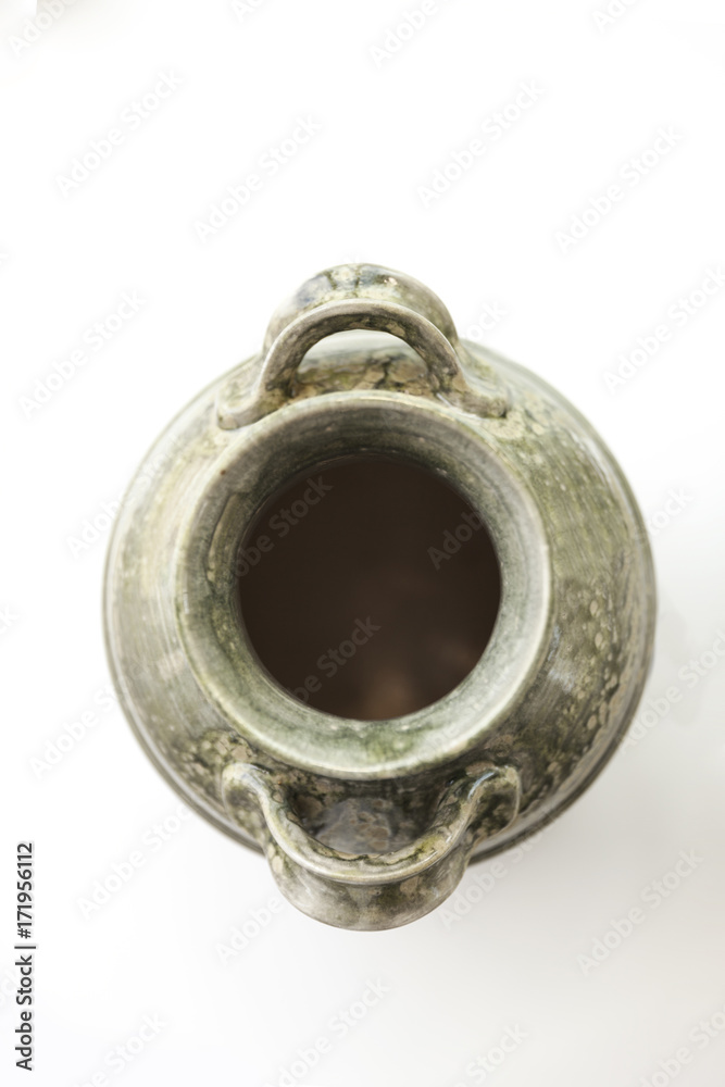 old ceramic pot, top view old ceramic pot, top view