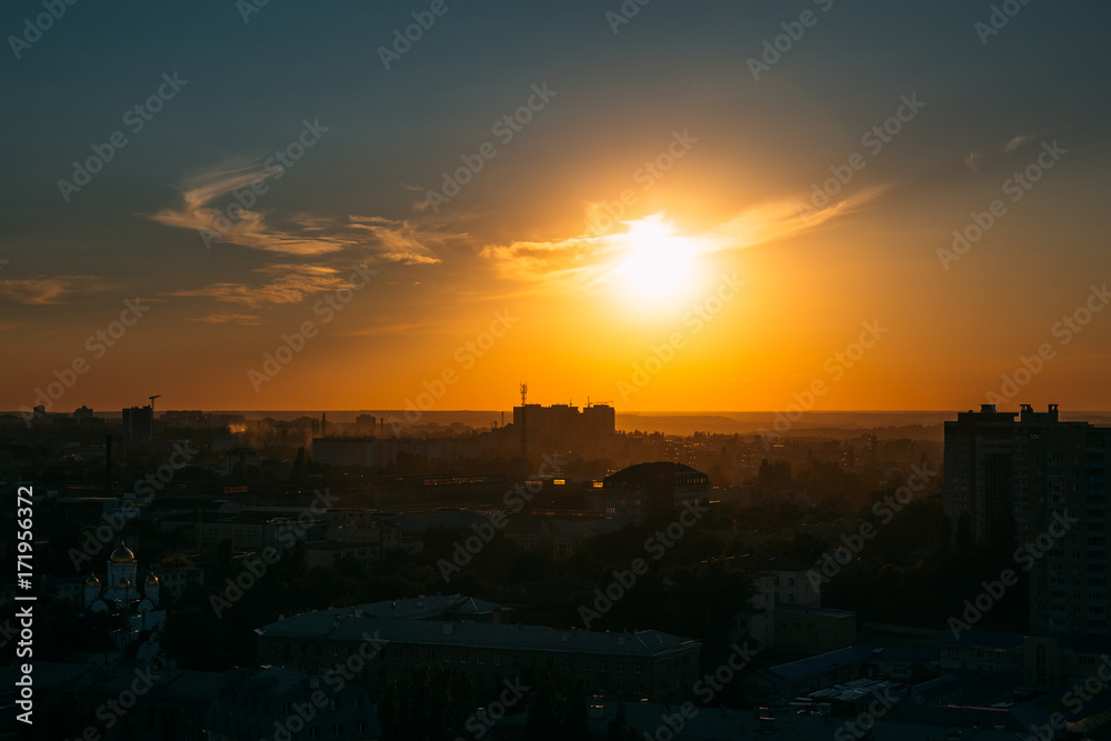 Sunset over city, panorama