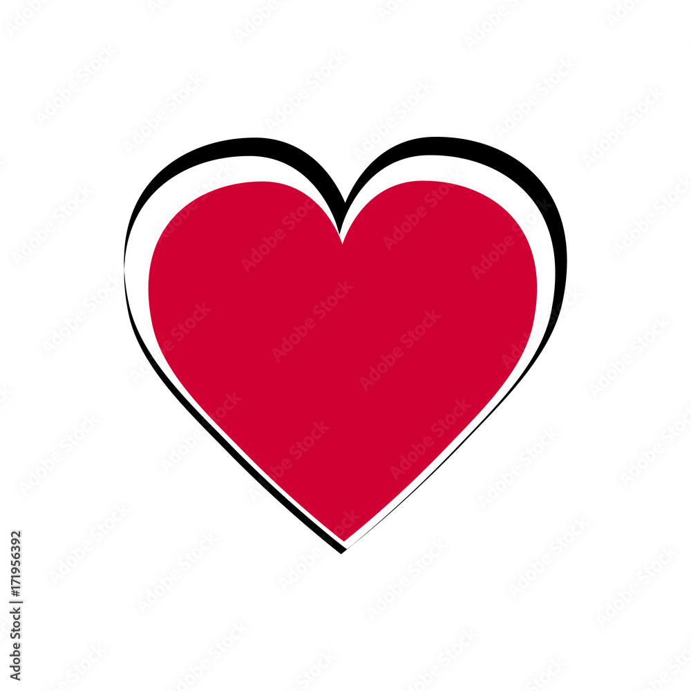 Red heart with beautiful black outline on white background