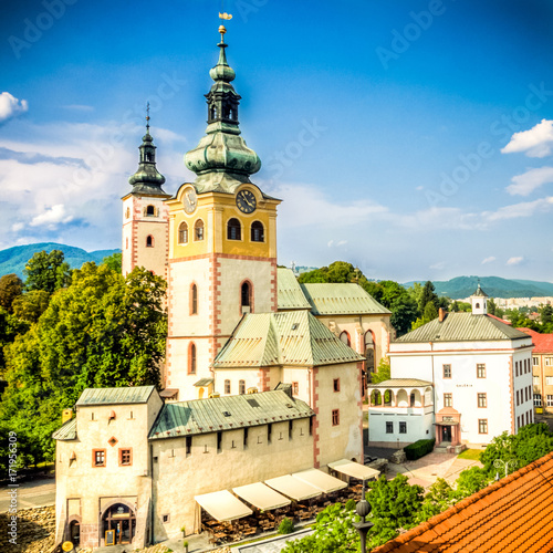 main square in Banska Bystrica, Slovakia with historical fortification photo