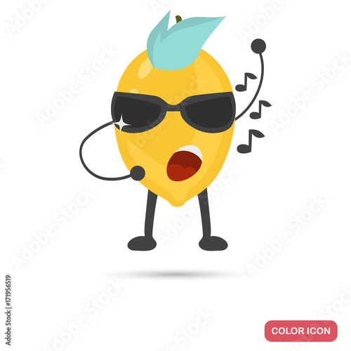 Funny singing lemon color flat icon