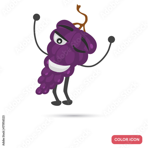 Funny smile grapes color flat icon