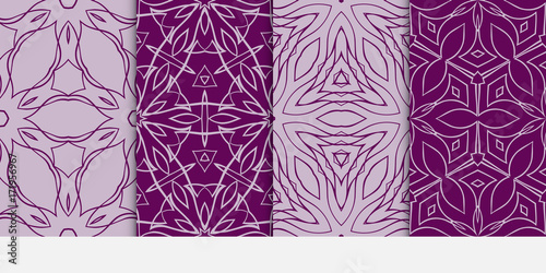 set of modern pattern of geometric ornament. Seamless vector illustration. for interior design, printing, wallpaper, decor, fabric, invitation. purple color
