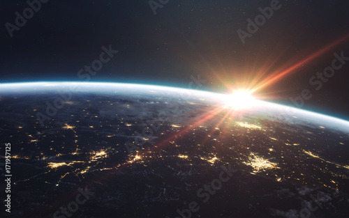Fototapeta Naklejka Na Ścianę i Meble -  Earth at night, city lights from orbit. Elements of this image furnished by NASA