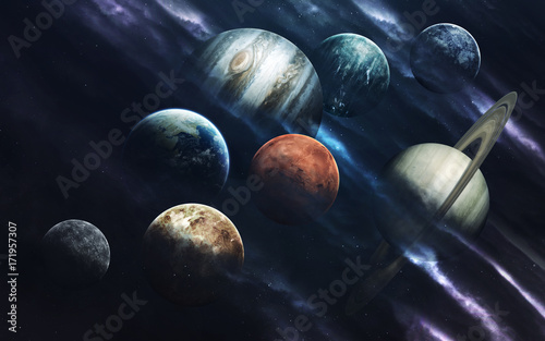 Solar system planets. Deep space image, science fiction fantasy in high resolution ideal for wallpaper and print. Elements of this image furnished by NASA