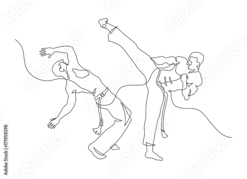 Two capoeira fighters contour Isolated on white. vector illustration